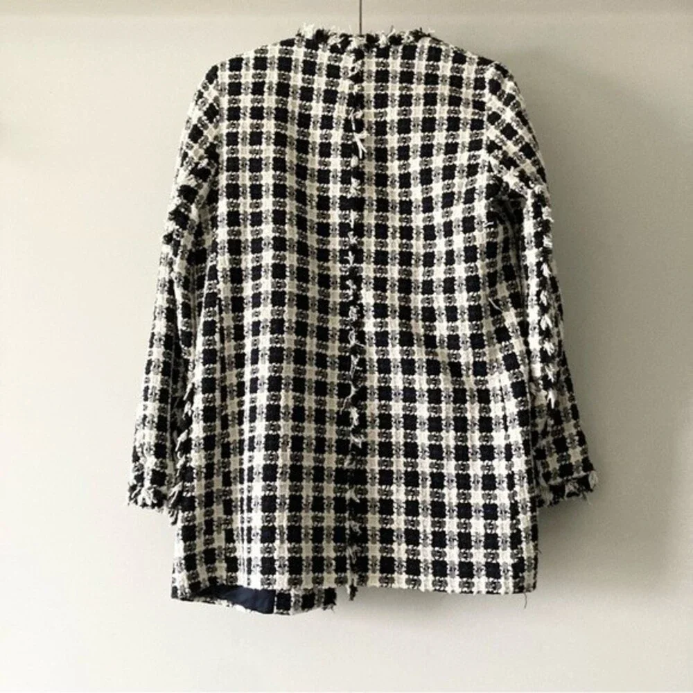 Zara tweed frayed checkered overcoat‎ size M